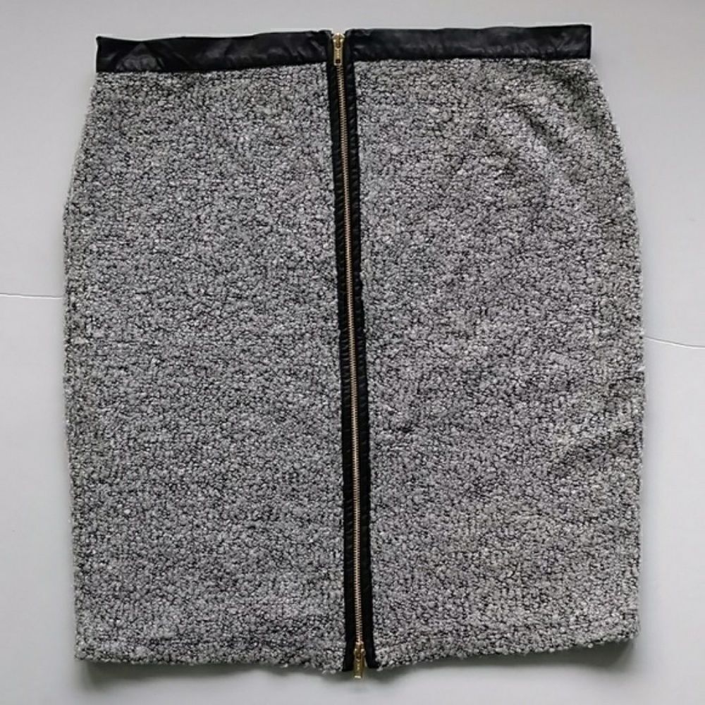 Melissa Paige Wool Skirt Black & White Bouclé Zip Pencil Skirt, Size 14 - Picture 4 of 8
